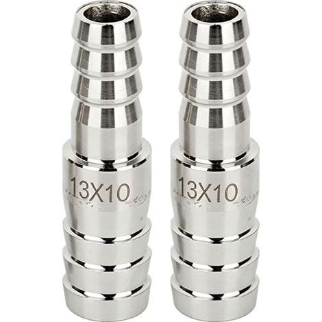 Lot de 2 raccords réducteurs en acier inoxydable 304 à barbelures, 13 mm à 10mm, raccord union réparateur pour eau, fluides et air, raccord de tuyau à barbelures en acier inoxydable (1/5)
