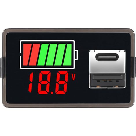 Für Autobatterietester, digitales Überwachungsmessgerät mit Schnellwechsler, USB-Typ-C-Anschluss für Auto, Motorrad, Golfwagen, Wohnmobil, Batterieanzeigefeld – 8–30 V