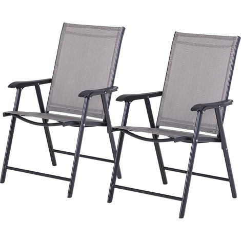 Ensemble 2 chaises jardin pliantes, en métal, gris, 58 x 64 x 94 cm, pour jardin et terrasse, métal et texteline, pour terrasse et balcon