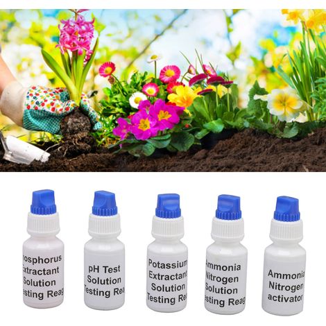 Kit de test de sol à 5 bouteilles pour l'azote ammoniacal/phosphore/potassium, destiné aux tests d'irrigation goutte à goutte, aux tests de fertilité en azote, phosphore et potassium pour l'agricultur (1/5)