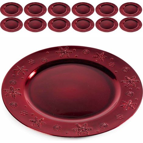 Sottopiatto Natalizio in Plastica Riutilizzabile Color Rosso per Feste - Set 12 (1/2)