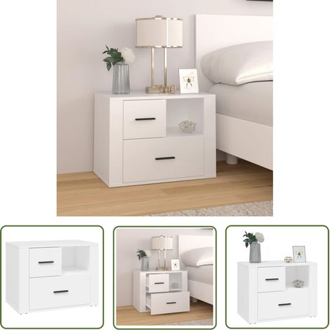 The Living Store Table de chevet Blanc 60x36x45 cm Bois d'ingénierie - Table De Chevet - Meuble De Chambre - Table Nuit - Commode - Rangement (1/5)