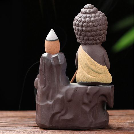 Brûleur d'encens à reflux Monk, porte-encens cascade de sable violet relaxant et confortable avec 30 bâtonnets d'encens pour le yoga et le bureau, jaune clair (1/5)