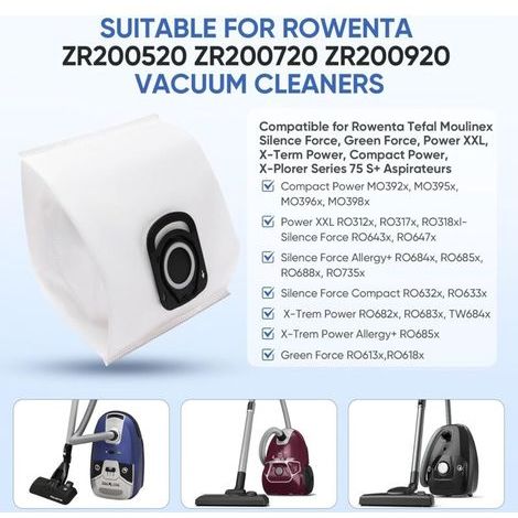 Lot de 15 sacs Hygiène+ ZR200520 ZR200720 ZR200920 Compatibles avec Rowenta Tefal Moulinex Silence Force,Green Force,Power XXL,X-Term Power,Compact Power Aspirateurs RO3969EA,RO3143EA,RO7473EA (1/3)