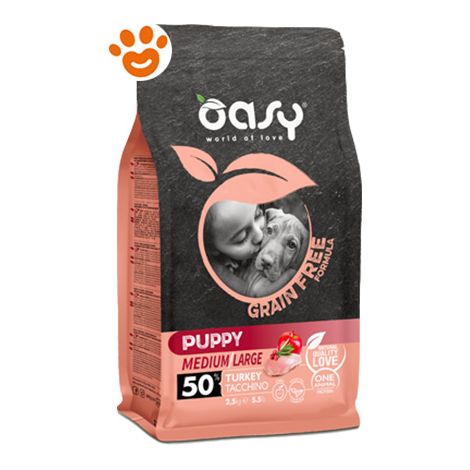 Oasy Dog Grain Free Puppy Medium/Large Tacchino  - Oasy Dog Grain Free Puppy Medium/Large Tacchino - Sacco Da 12 Kg