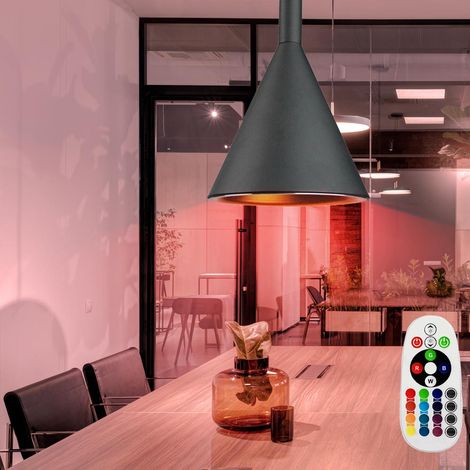 Hänge Leuchte Dimmer Fernbedienung ALU Pendel Lampe schwarz gold im Set inkl. RGB LED Leuchtmittel