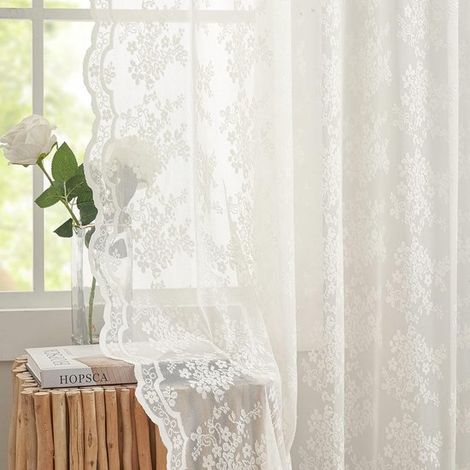 Antike Spitzengardinen，213 cm lang，Viktorianisches Blumenmuster，Schlafzimmer und Fenstertüren，2er-Set (132 cm breit × 213 cm lang) (1/5)