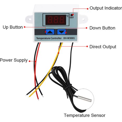 Thermostat numérique LED 12/24/220V 10A Microcontrôleur Régulateur de température avec Sonde Interrupteur de contrôle (1/5)