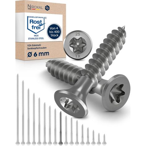 100 - Vis à bois - Acier inoxydable A2 - Filetage total Tête fraisée 90° Empreinte Torx TX Construction bois Menuiserie Argent 6x60 cm (1/5)