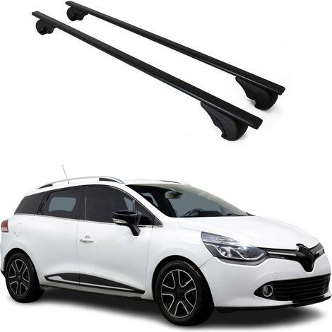 OMAC Barres de toit pour Renault Clio IV Grandtour 2012-2019 – TÜV / DIN 75302:2019 – Antivol inclus – Charge max 75 kg – 2 barres Noir (1/4)