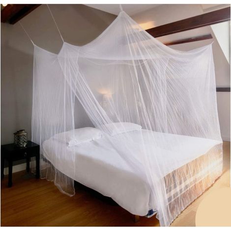 Moustiquaire Auvent, Anti-Insectes Moustiquaire, Moustiquaire pour Lit Double, 2 Ouvertures Latérales, Forme Rectangulaire Décorative pour la Maison et Le Voyage, Blanc, 250x200x200cm (1/3)
