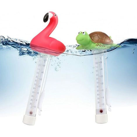 Lot de 2 thermomètres de piscine flottants, motif flamant rose et tortue, grande taille, lectures précises et faciles pour la température de l'eau, résistant aux chocs avec ficelle pour piscines et sp (1/3)