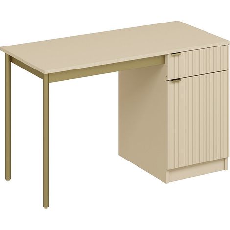 Bureau avec rangements - MDF et métal - Beige et doré - MILIAKI