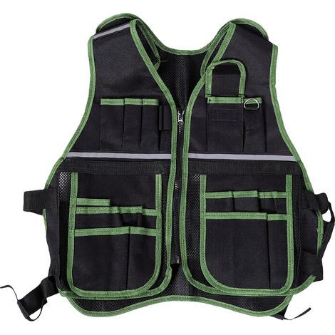 Gilet à outils d'électricien pour hommes travail de sécurité réfléchissant avec sangles épaisses réglables multi-poches électriciens charpentiers ouvriers de la construction vert (1/5)