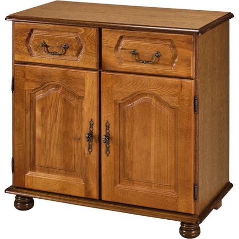 Beaux Meubles Pas Chers – Buffet bas chêne rustique 2 portes 2 tiroirs – Dimensions L 82 H 77 P 41 cm – 1 tablette réglable – Fabriqué en France (1/5)