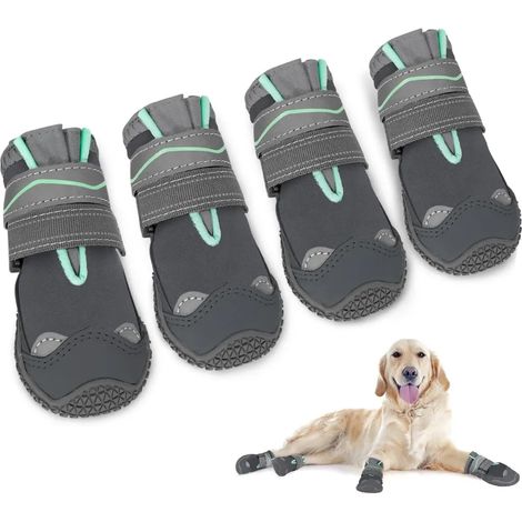 Chaussures pour chien avec protection des pattes, lot de 4 chaussures imperméables d'extérieur avec semelle antidérapante, fermeture Velcro réfléchissante, bottes pour chiens de petite, moyenne et gra (1/5)
