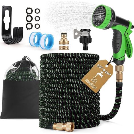 Garden Hose 22m Watering Modes Flexible Garden Hose Brass Fittings Irrigation, Garden Cleaning, Car Washing (1/4)