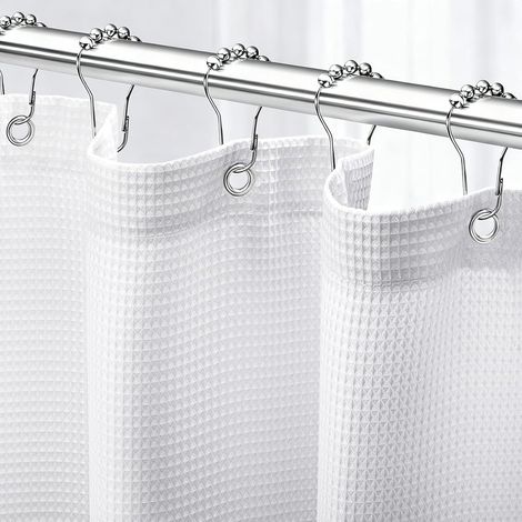 Rideau de douche gaufré Rideau de douche 100x200 cm Blanc Anneaux en métal Tissu imperméable et lavable Polyester (1/5)