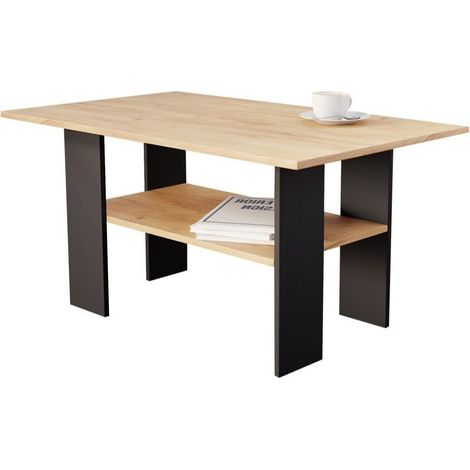 Mesa de centro Reading 101, Negro + Craft roble, 50x60x100cm, Diámetro: 0, Aglomerado laminado, Angular