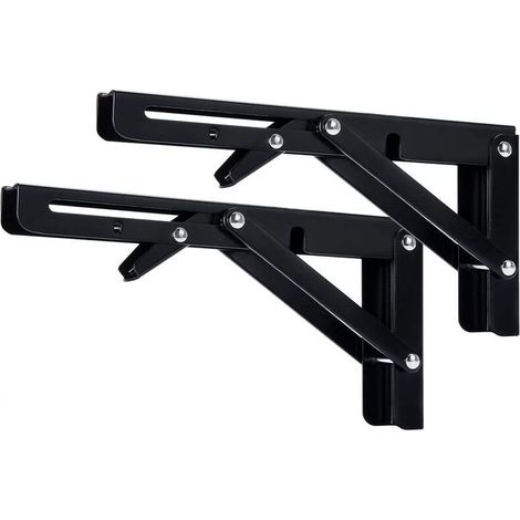Support d' Étagères Pliable 300mm Équerre Pliante Étagère Murale Support Pliante Robuste Noir Support Console Pliable pour Table Etagere Murale Porteur Noir 2PCS (1/5)