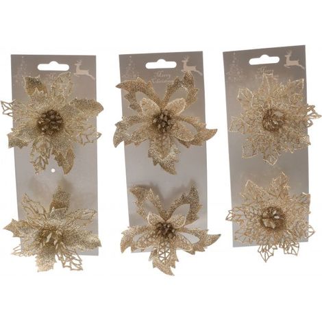 SET 2 FIORI GLITTERATI ORO CON PINZA PREZZO CADUNO INDICARE LA PREFERENZA