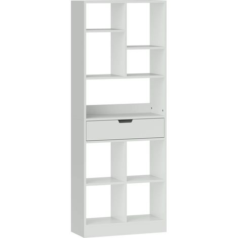 Librería vertical blanca con 9 baldas y 1 cajón, 60 x 26 x 158 cm, MDF, antivuelco (1/5)
