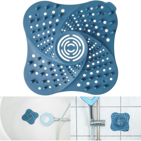 Lot de 1 pièce, Filtres de Drain d’Évier, en Bleu, TPR, 13 x 13 cm, avec 4 ventouses, Bouchon d’Eau pour Salle de Bain, Crépine à Cheveux pour Douche, Filtre Attrape-Cheveux pour Baignoire, Nettoyage (1/5)
