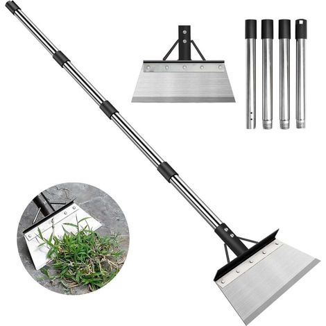 Pelle de jardin multifonctionnelle, pelle plate en acier robuste avec manche réglable de 150 cm, grattoir à sol, outil de désherbage extérieur