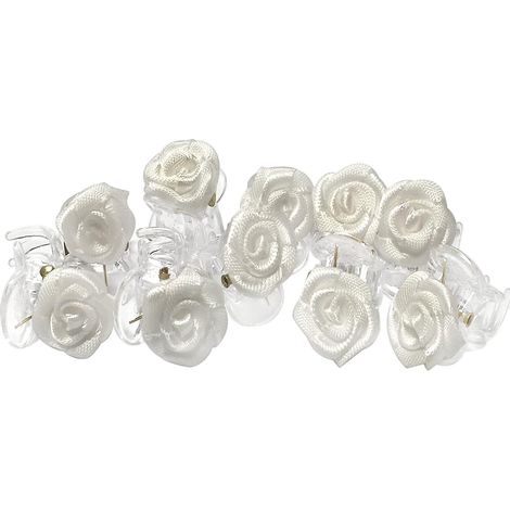 Ensemble de 10 pinces à cheveux ornées de roses, barrettes florales blanches, accessoires de coiffure élégants pour femmes et filles, parfaits pour les mariages. (1/5)