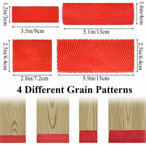 Lot de 4 Grain Bois Caoutchouc Imitation Grain Bois Outil Bois Grainage Caoutchouc Imitation Bois Grain Peinture Outils De Texture Pour Mur De Maison, Outils De Peinture à Grain De Bois En Caoutchouc (1/4)