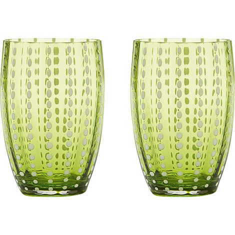 Zafferano Perle Bicchiere Verde Mela - Vetro Colorato Soffiato a Bocca, 32 cl, Lavorato a Mano - Set da 2 Tumblers Artigianali per Acqua o Cocktail (1/2)