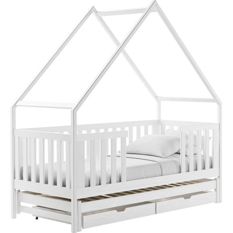 Cama Vista 115, Blanco, Individual con una cama supletoria-nido, Individuales, 80x170, 80x180, Madera, Somieres, 86x188x202cm