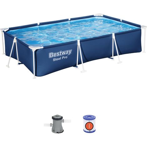 Piscina Desmontable Rectangular Bestway Steel Pro 300x201x66 cm con Revestimiento de DuraPlus y Depuradora de Cartucho de 1.249 L/h