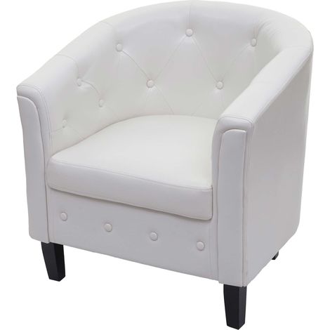 Poltrona salotto classica Newport T810 design vittoriano ecopelle 66x71x75cm bianco (1/5)
