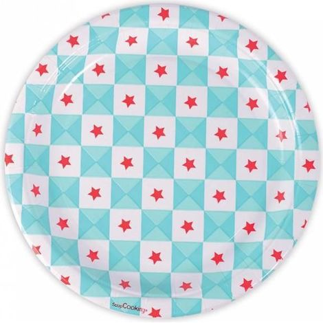 Assiettes - Scrapcooking - Géométrie étoiles - 8 pièces - Bleu et rouge - Papier alimentaire