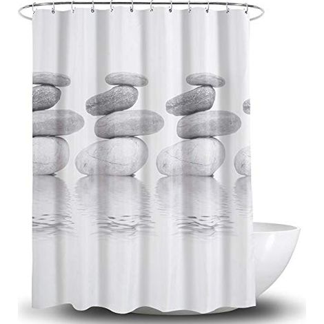 Rideau de douche - Antibactérien, résistant à la moisissure et hydrofuge avec 12 anneaux de rideau de douche - Polyester 180 x 180 cm Gris Pebble (Gris) (1/4)