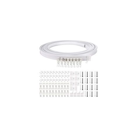 Rail de Rideau Incurvé au Plafond Pliable 5 Mètres Support de Rideau de Plafond Flexible Rail Incurvée de Fenêtre pour Rail de Rideau avec Système de Rideau de Rail (Blanc, Crochet Argent)