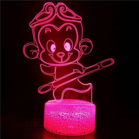 Lampe de table 3D singe veilleuse à illusion d'optique, 7 couleurs changeantes, LED, idéale pour Noël, la maison, un anniversaire ou pour les enfants. (1/4)