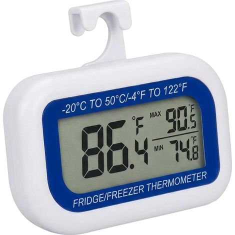 Thermomètre frigo/congélateur – Surveillance en temps réel – -20°C à 50°C – Écran LCD max/min – °C/°F – Aimant + crochet – Pour foyers, commerces, médicaments (1/4)