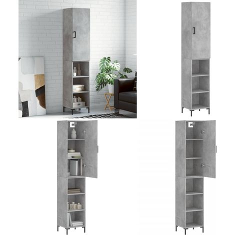 Buffet haut Gris béton 34,5x34x180 cm Bois d'ingénierie - Buffet Design Moderne - Meuble Rangement Gris - Armoire Cuisine - Buffet Haute Capacité - Buffet Industriel - Home & Living (1/5)
