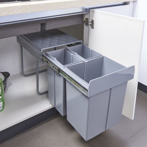 Einbau-Mülleimer Froland 48x34x42cm Grau 2x10L+1x20L [en.casa]