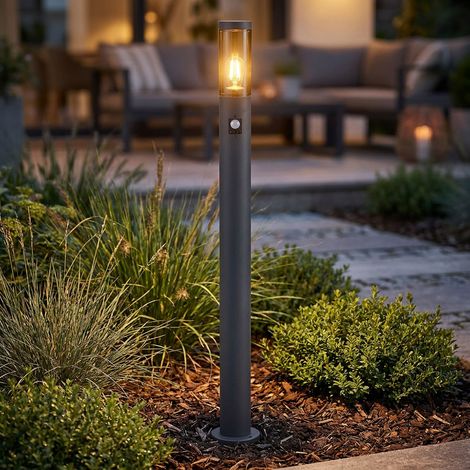 LED Wegeleuchte Bewegungsmelder Pollerleuchte außen Gartenlampen anthrazit IP44, Standleuchte Terrasse Balkon, Edelstahl rauchfarben, 7W 806 lm warmweiß, DxH 12,7x110cm (1/5)