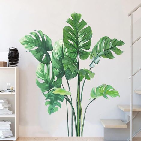 Feuille Stickers Muraux Plantes Vertes Stickers Muraux pour Chambre, Tropical Monstera Feuilles Mur Art Dedor Autocollants Mur De Feuille De Palmier Naturel (1/5)