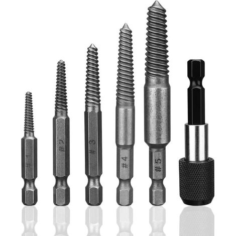 Extracteur de Vis, 6 Pièces Kit Extracteur Vis, Tourne a Gauche Extracteur, avec Porte-Embout Magnétique, pour Retirer les Vis Endommagées, (1/4)
