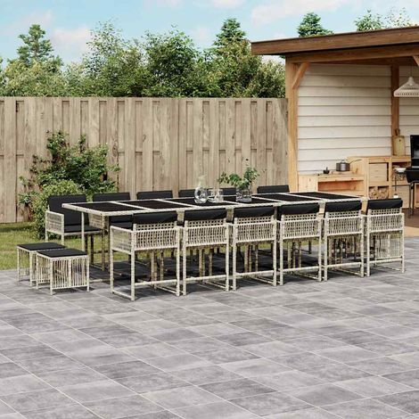 17-tlg. Garten-Essgruppe mit Kissen Hellgrau Poly Rattan