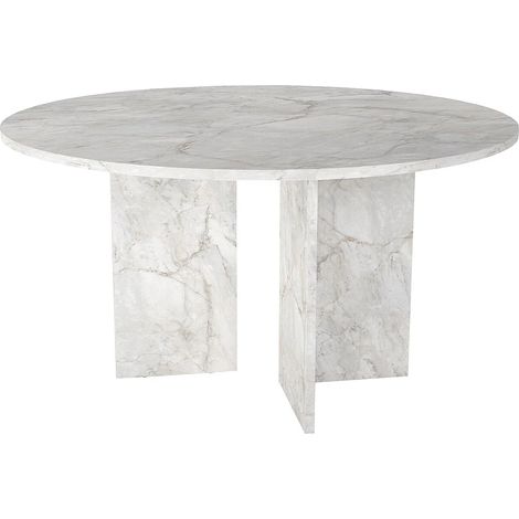 Table à manger ronde 6 personnes - Effet marbre blanc - TOPANIA