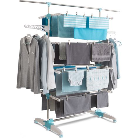 Idmarket – Séchoir à linge vertical pliable 4 niveaux – Capacité 30M – 8 plateaux modulables – Tringle télescopique – Acier peint et plastique ABS