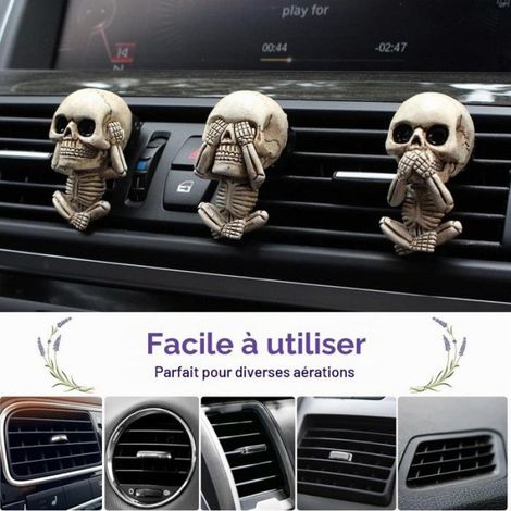 3 Pièces Voiture Skull Désodorisant, Diffuseur D'huile Aromathérapie, Tête de Mort Déco Cadeau, Clip de Purge d'air de Voiture (1/5)