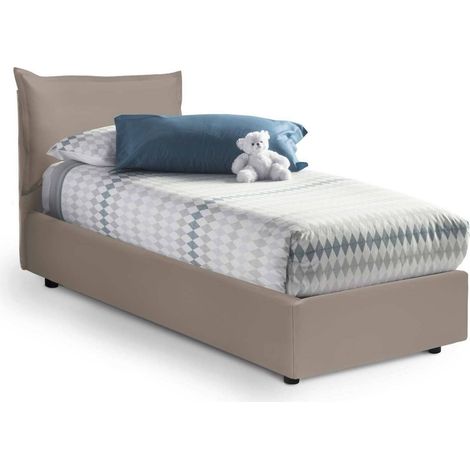Dmora - Cama individual Dgrillo, Cama contenedor con tapizado en ecopiel, 100% Made in Italy, Apertura lateral, con colchón 80x190 cm incluido, Tórtola
