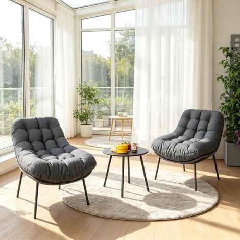 Conjunto jardín 2 plazas gris de acero y poliéster, mesa Ø 50 x 44 cm - CHICFURN (1/5)